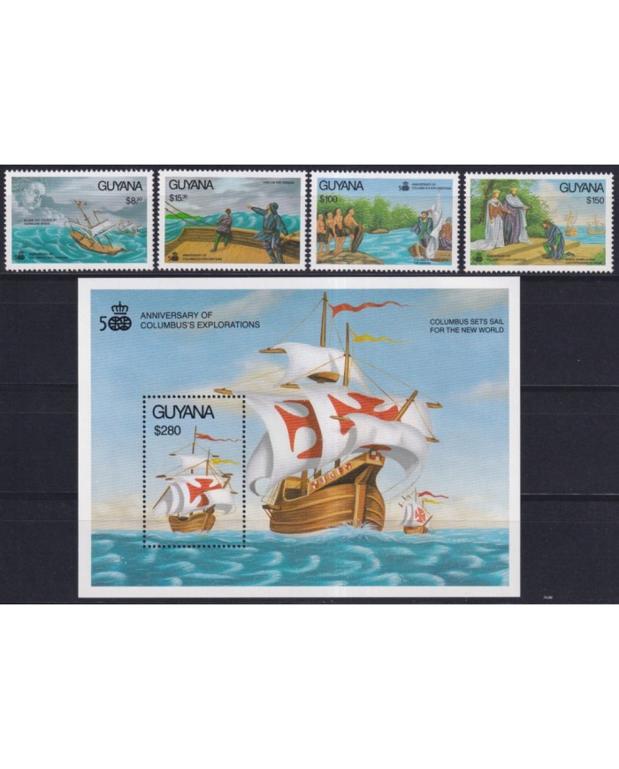 F-EX38202 GUYANA MNH 1992 DISCOVERY COLUMBUS LANDFALLS & INDIANS.