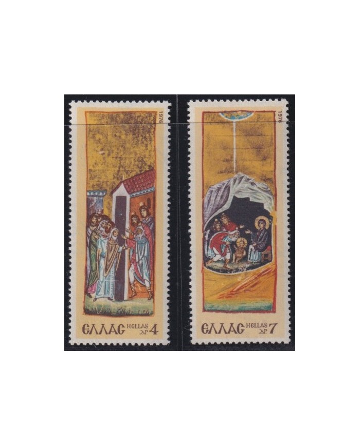 F-EX38292 GREECE MNH 1976 CHRISTMAS NAVIDAD ART MADONNA PAINTING ICONS.