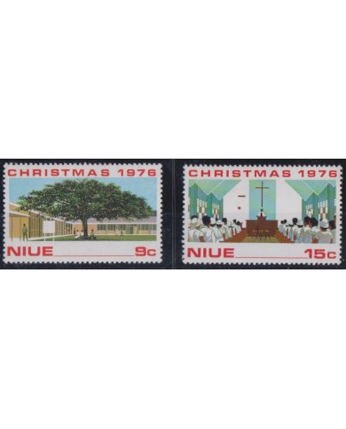 F-EX38306 NIUE MNH 1976 CHRISTMAS NAVIDAD CHURCH TREE DRAWING RELIGION.