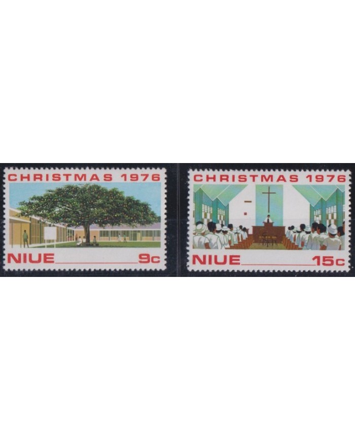 F-EX38306 NIUE MNH 1976 CHRISTMAS NAVIDAD CHURCH TREE DRAWING RELIGION.
