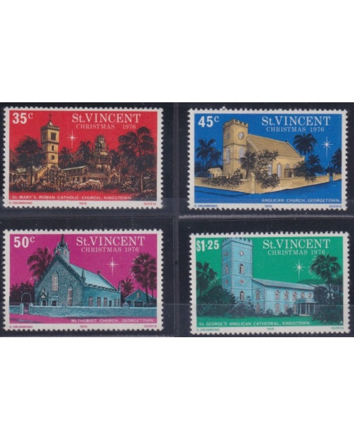F-EX38313 ST VINCENT MNH 1976 CHRISTMAS NAVIDAD CHURCH ARCHITECTURE RELIGION.