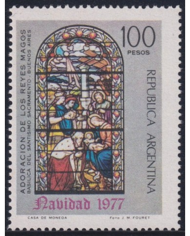 F-EX38379 ARGENTINA MNH 1977 CHRISTMAS NAVIDAD ART MADONNA STAINED GLASS.