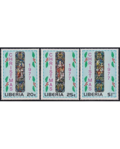F-EX38386 LIBERIA MNH 1977 CHRISTMAS NAVIDAD ART MADONNA STAINED GLASS.