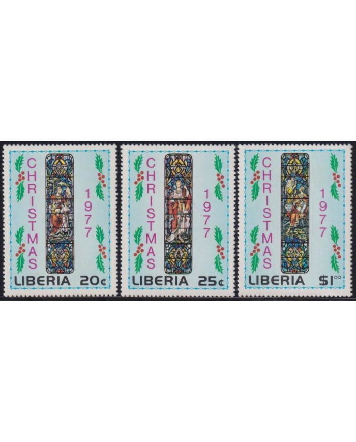 F-EX38386 LIBERIA MNH 1977 CHRISTMAS NAVIDAD ART MADONNA STAINED GLASS.