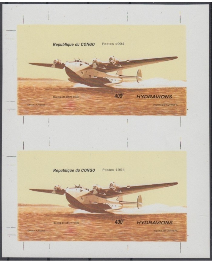 F-EX8816 CONGO MNH IMPERFORATE 1994 MNH. HYDROPLANE AVION AIRPLANE PAIR.