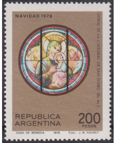 F-EX38402 ARGENTINA MNH 1978 CHRISTMAS NAVIDAD ART MADONNA STAINED GLASS.