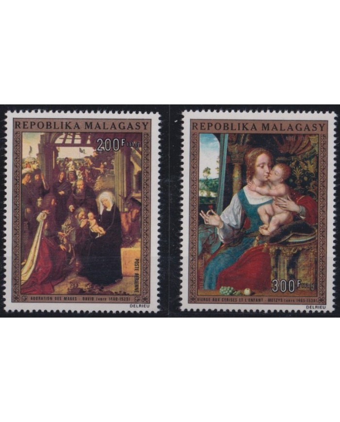 F-EX38452 MADAGASCAR MNH 1974 CHRISTMAS NAVIDAD ART MADONNA DAVID METZYS PAINTING RENASSENCE.