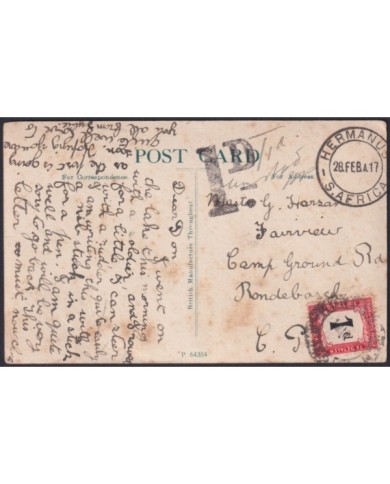 F-EX1401 SOUTH AFRICA POSTAGE DUE POSTCARD TO CAMP GROUND RD 1917 UK ENGLAND