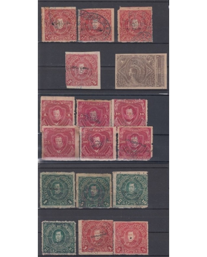 F-EX4629 MEXICO 1888-89 ADUANAS CUSTOM  REVENUE TAX 1c-,1$,5$,10$, 25$, 100$, 50