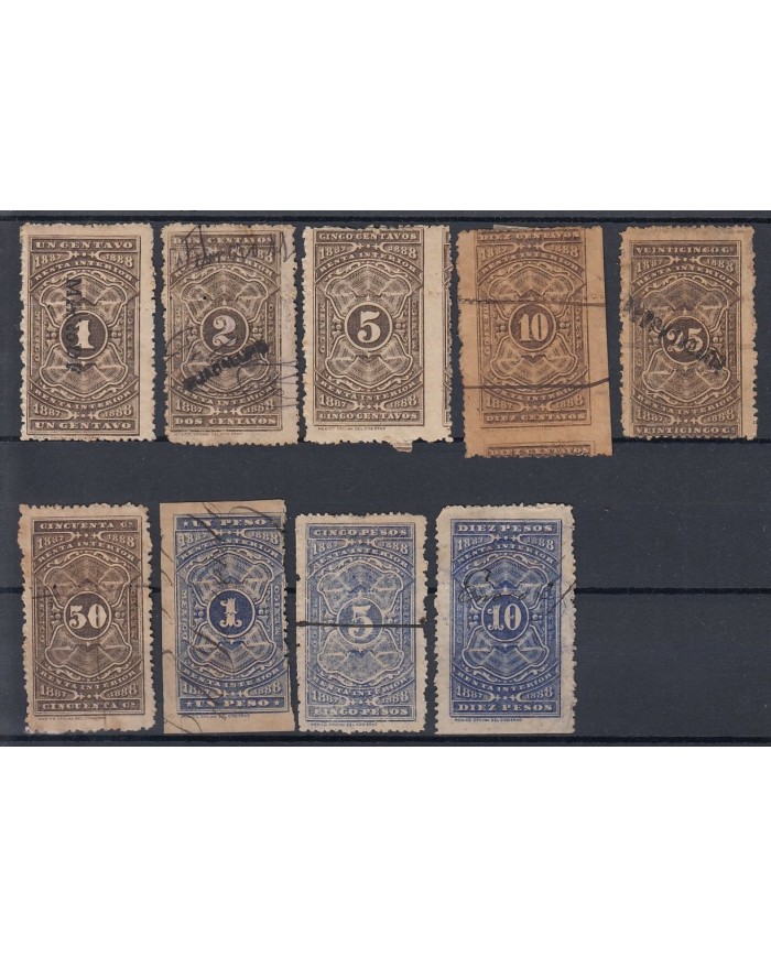 F-EX5053 MEXICO REVENUE  LOT. RENTA DEL TIMBRE 1887-88. 1c,2c,5c,10c,25c,50c,1$,