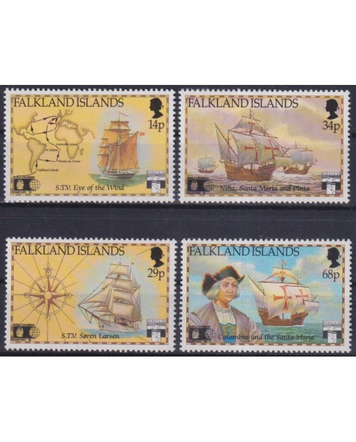 F-EX38537 FALKLAND MNH 1991 DISCOVERY COLUMBUS GREAT OLD SHIP COLON PHILATELIC EXPO.