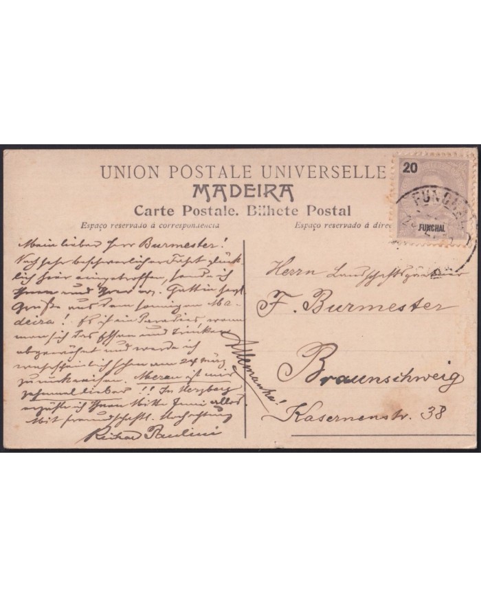 Z129 FUNCHAL MADEIRA 1910 POSTCARD REID´S HOTEL TO GERMANY.