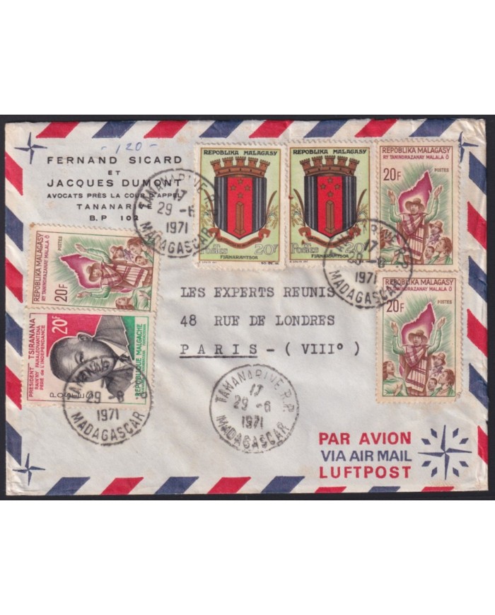 Z153 MADAGASCAR 1971 COVER TO FRANCE.