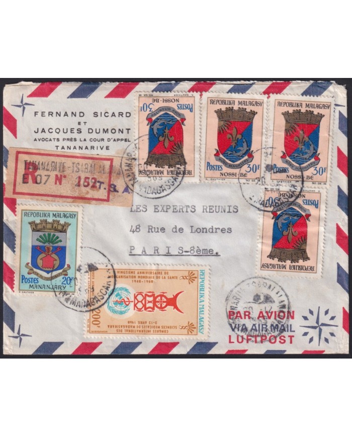 Z155 MADAGASCAR 1971 REGISTERED COVER TO FRANCE.