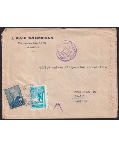 Z176 TURKEY 1919 CENSORSHIP WWI COVER TO SWITZERLAND.