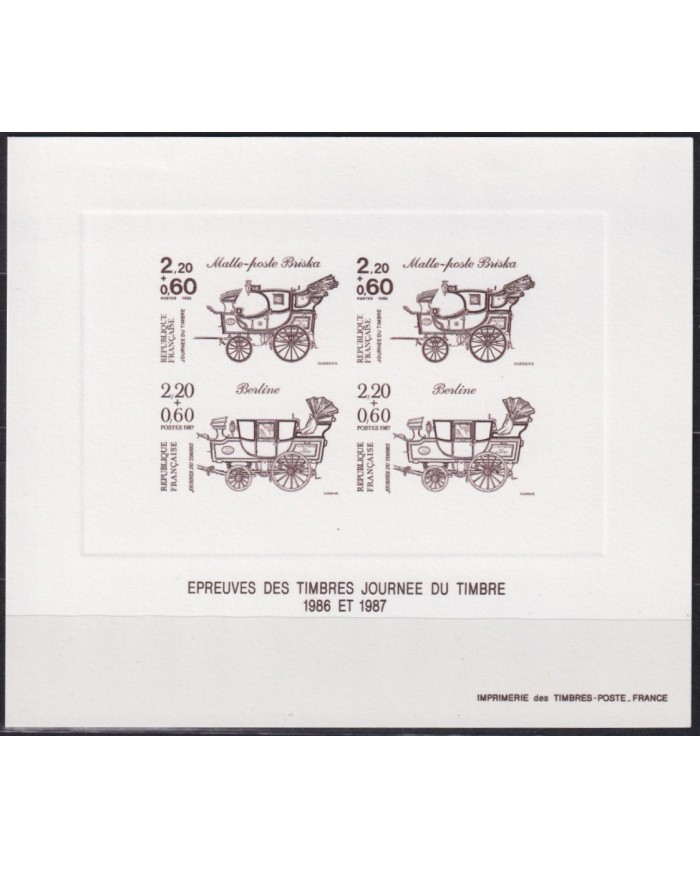 F-EX40195 FRANCE MNH 1986-87 DELUXE PROOF SHEET CARRIAGES CARRUAGES.