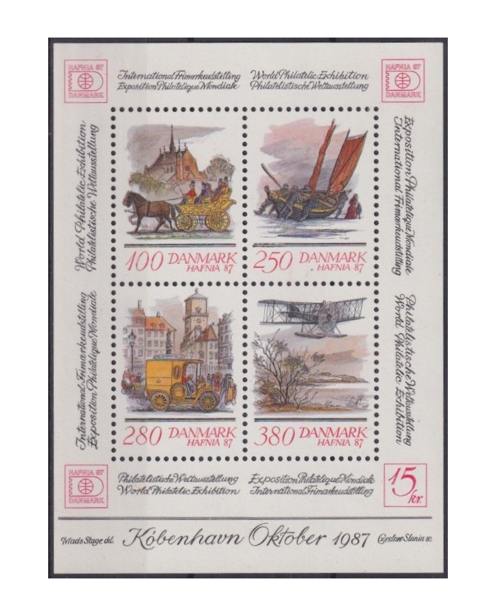 F-EX40331 DANMARK DENMARK MNH 1987 SHEET HAFNIA87 PHILATELIC SHIP AIRPLANE.
