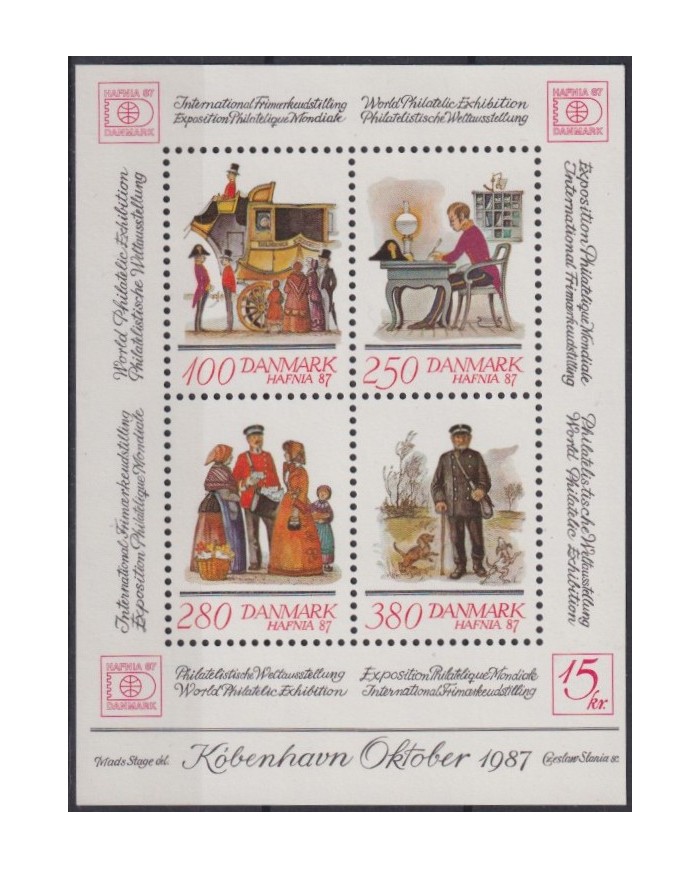 F-EX40330 DANMARK DENMARK MNH 1987 SHEET HAFNIA87 PHILATELIC EXPO POSTMAN.