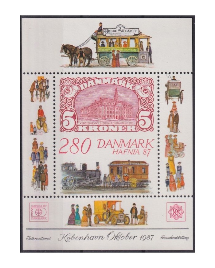 F-EX40329 DANMARK DENMARK MNH 1987 SHEET HAFNIA87 PHILATELIC EXPO CARRIAGE.