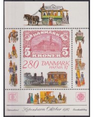 F-EX40329 DANMARK DENMARK MNH 1987 SHEET HAFNIA87 PHILATELIC EXPO CARRIAGE.