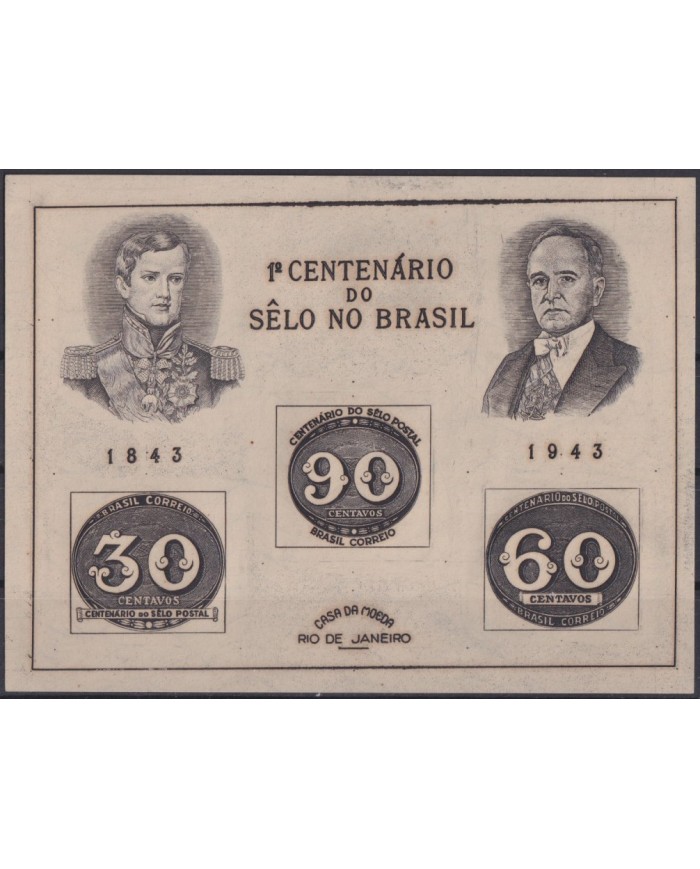 F-EX40314 BRAZIL BRASIL NO GUM 1943 CENTENARIAL OF STAMP.