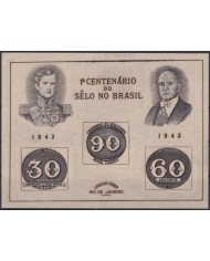 F-EX40314 BRAZIL BRASIL NO GUM 1943 CENTENARIAL OF STAMP.