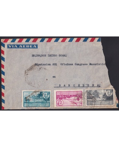F-EX40967 SPAIN GUINEA SANTA ISABEL STAMPS AIR MAIL TO BARCELONA.