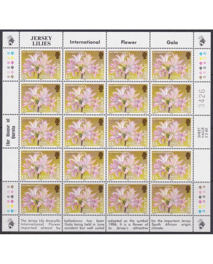 F-EX40051 UK ENGLAND JERSEY MNH 1986 SHEET LILIES FLOWER FLORA.