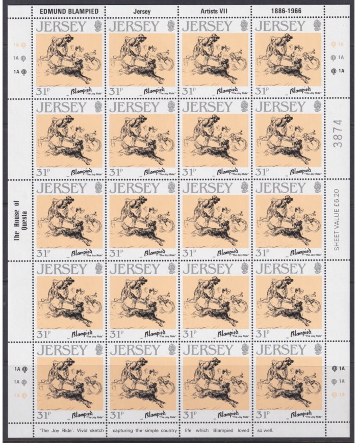 F-EX40054 UK ENGLAND JERSEY MNH 1986 SHEET ART PAINTING EDMUND BLAMPIED.