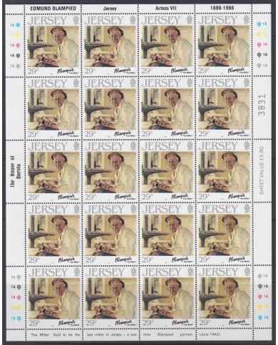 F-EX40054 UK ENGLAND JERSEY MNH 1986 SHEET ART PAINTING EDMUND BLAMPIED.
