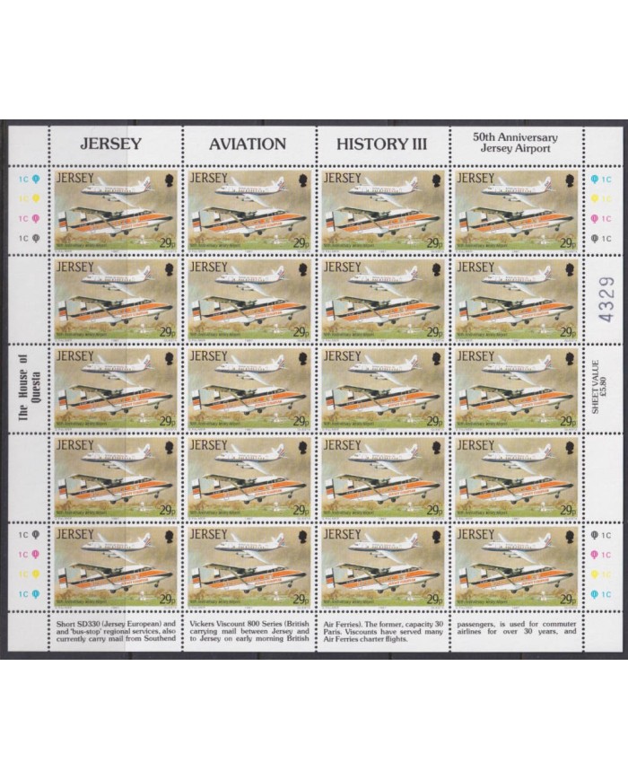 F-EX40055 UK ENGLAND JERSEY MNH 1987 SHEET 50th ANIV AIRPORT AVION AIRPLANE.