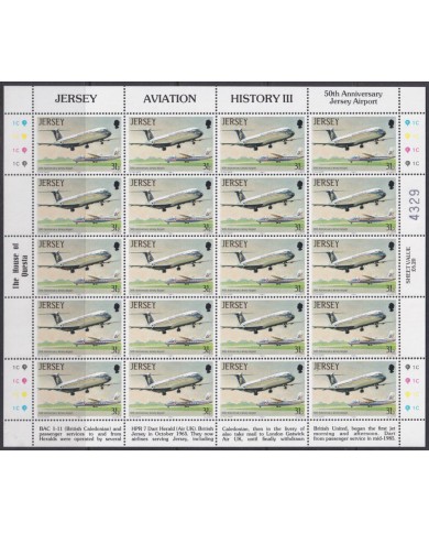 F-EX40055 UK ENGLAND JERSEY MNH 1987 SHEET 50th ANIV AIRPORT AVION AIRPLANE.