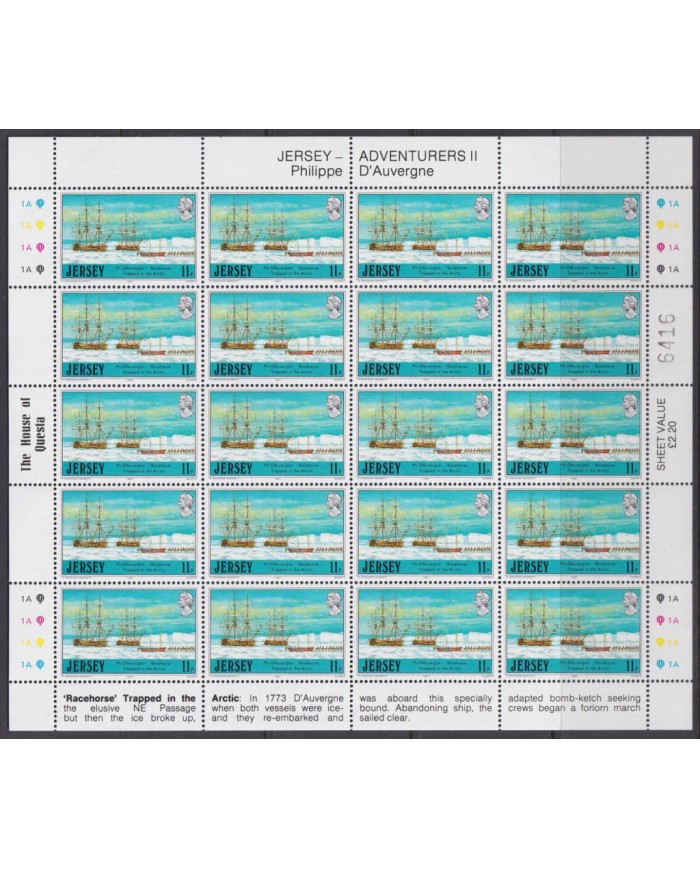 F-EX40056 UK ENGLAND JERSEY MNH 1987 SHEET PHILIPPE D´AUVERGE ADVENTURE SHIP.