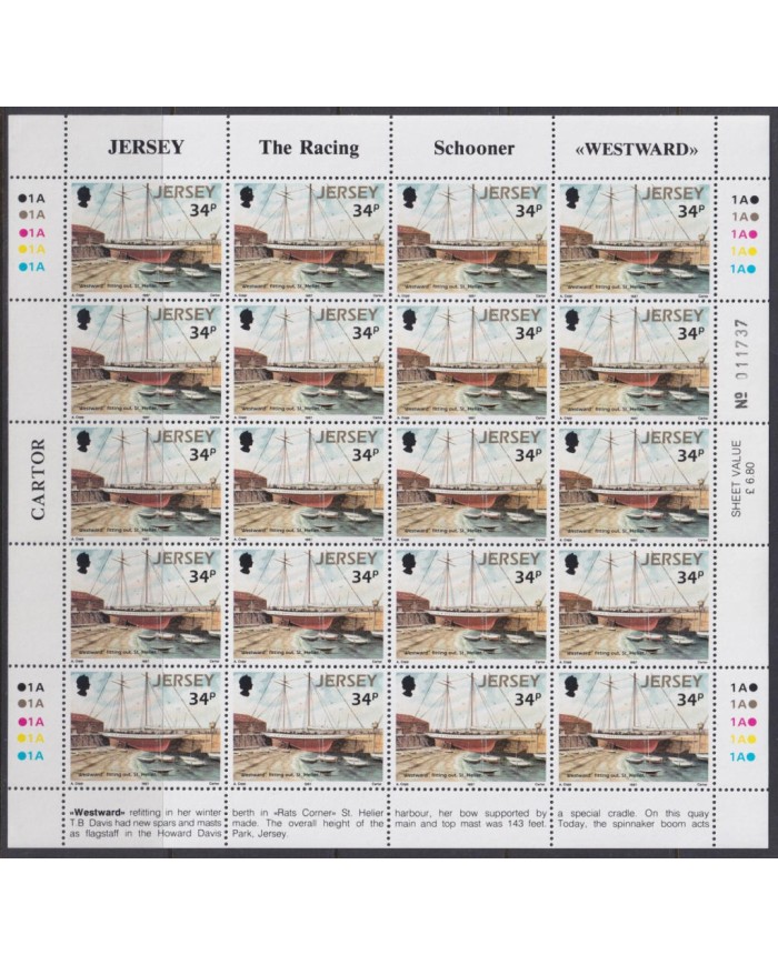 F-EX40057 UK ENGLAND JERSEY MNH 1987 SHEET RACING SCHOONER WESTWARD SHIP.