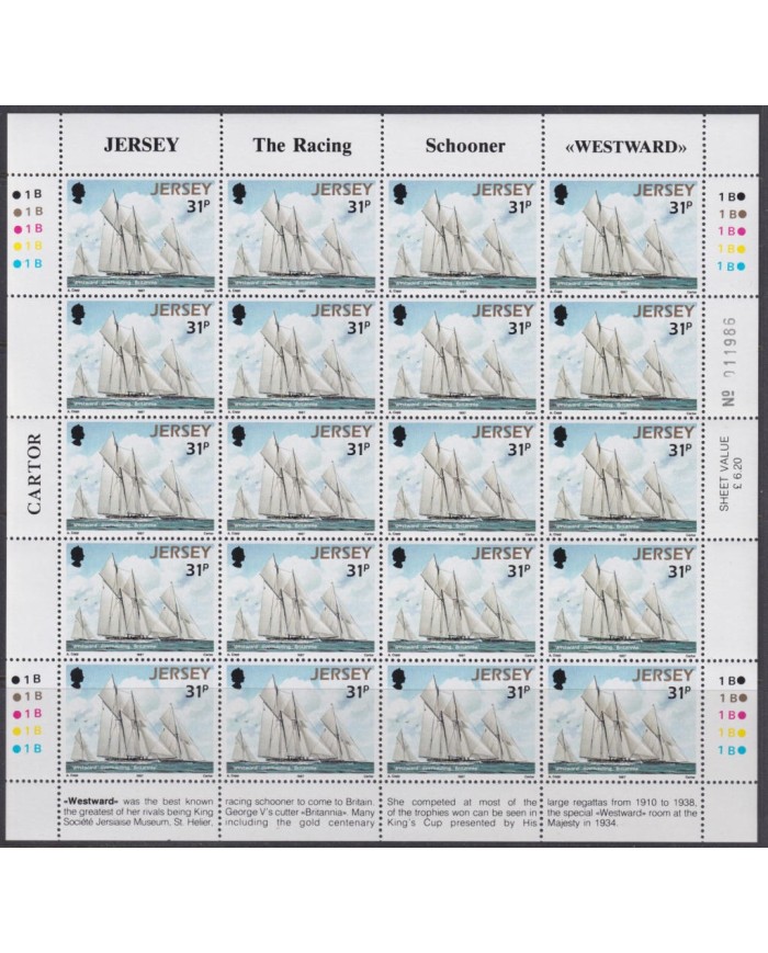 F-EX40057 UK ENGLAND JERSEY MNH 1987 SHEET RACING SCHOONER WESTWARD SHIP.