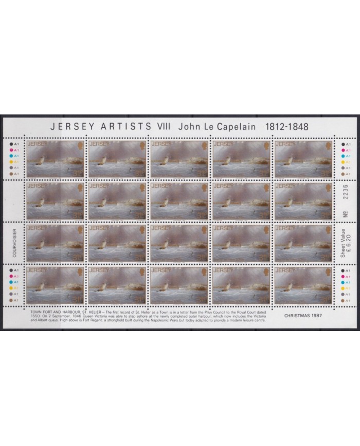 F-EX40059 UK ENGLAND JERSEY MNH 1987 SHEET ART PAINTING JOHN LE CAPELAIN.