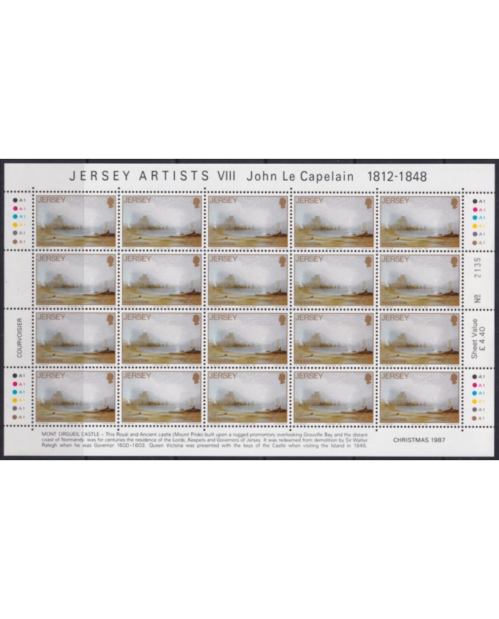 F-EX40059 UK ENGLAND JERSEY MNH 1987 SHEET ART PAINTING JOHN LE CAPELAIN.