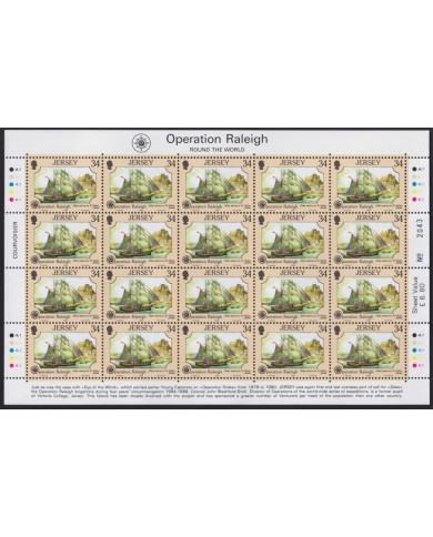 F-EX40061 UK ENGLAND JERSEY MNH 1988 SHEET OPERATION RALEIGH SHIP FROG.