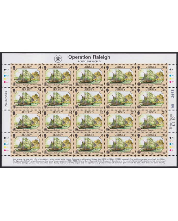F-EX40061 UK ENGLAND JERSEY MNH 1988 SHEET OPERATION RALEIGH SHIP FROG.