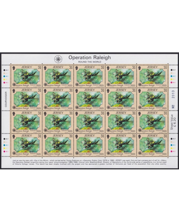 F-EX40061 UK ENGLAND JERSEY MNH 1988 SHEET OPERATION RALEIGH SHIP FROG.