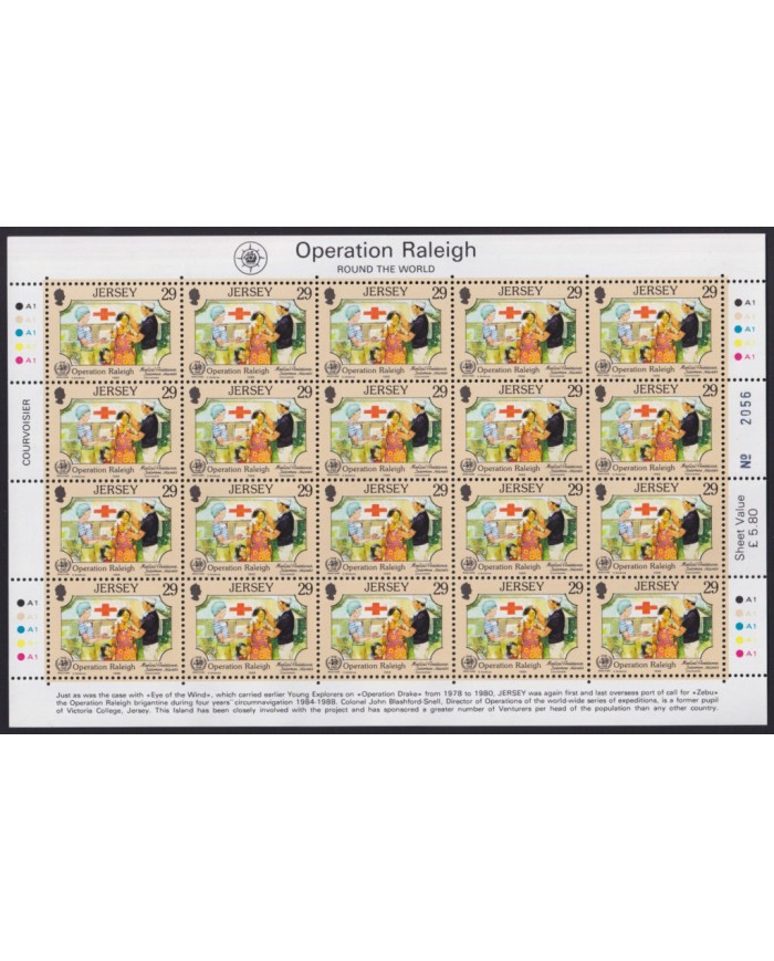 F-EX40061 UK ENGLAND JERSEY MNH 1988 SHEET OPERATION RALEIGH SHIP FROG.