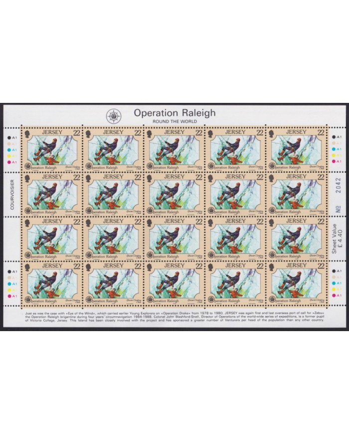 F-EX40061 UK ENGLAND JERSEY MNH 1988 SHEET OPERATION RALEIGH SHIP FROG.