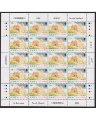 F-EX40064 UK ENGLAND JERSEY MNH 1988 SHEET CHRISTMAS NAVIDAD CHURCH ART PAINTING.