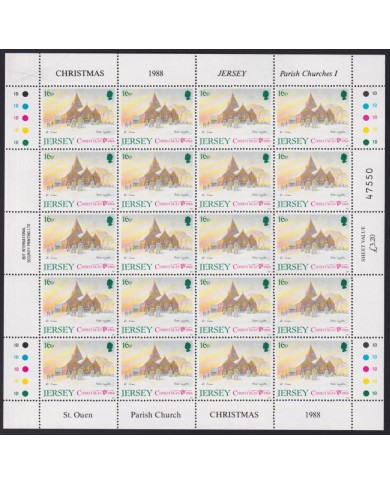 F-EX40064 UK ENGLAND JERSEY MNH 1988 SHEET CHRISTMAS NAVIDAD CHURCH ART PAINTING.