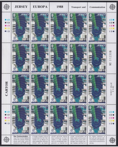 F-EX40065 UK ENGLAND JERSEY MNH 1988 SHEET EUROPA TRANSPORT & COMMUNICATIONS.