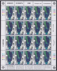 F-EX40065 UK ENGLAND JERSEY MNH 1988 SHEET EUROPA TRANSPORT & COMMUNICATIONS.