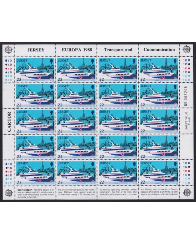 F-EX40065 UK ENGLAND JERSEY MNH 1988 SHEET EUROPA TRANSPORT & COMMUNICATIONS.