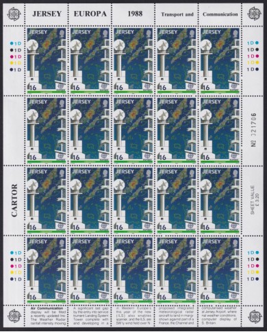 F-EX40065 UK ENGLAND JERSEY MNH 1988 SHEET EUROPA TRANSPORT & COMMUNICATIONS.