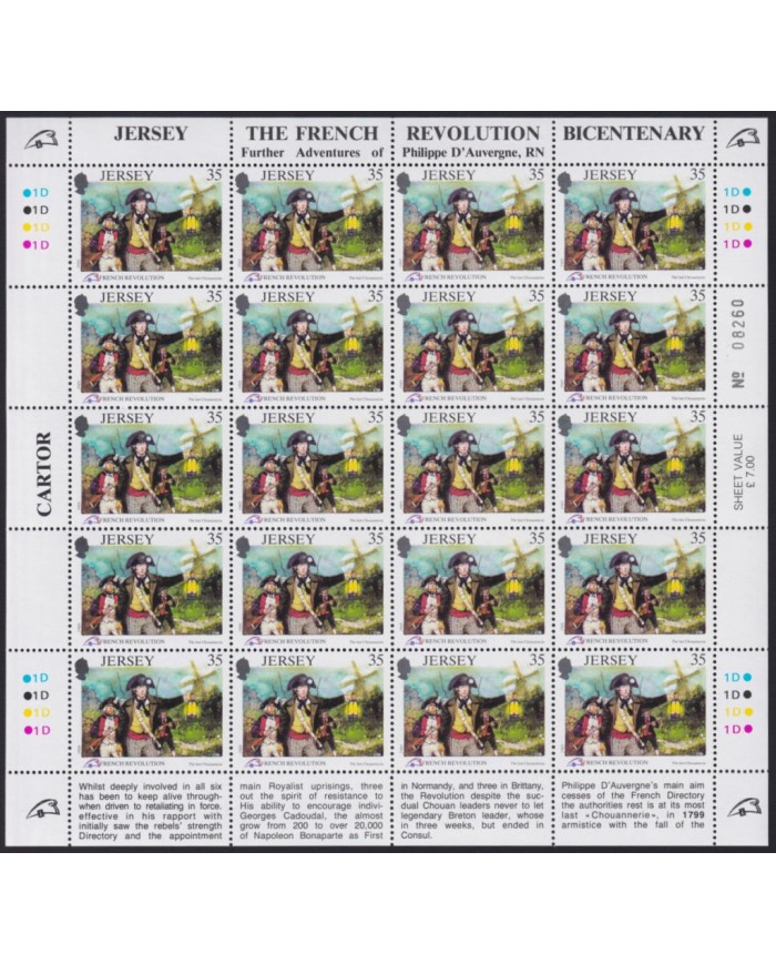 F-EX40069 UK ENGLAND JERSEY MNH 1989 SHEET FRANCE REVOLUTION BICENTENARY.