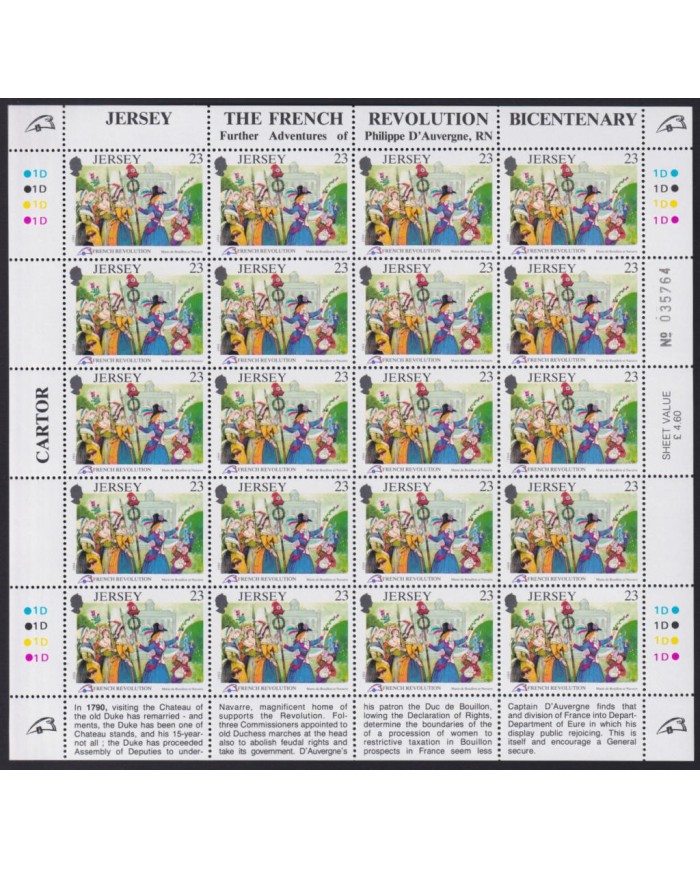 F-EX40069 UK ENGLAND JERSEY MNH 1989 SHEET FRANCE REVOLUTION BICENTENARY.